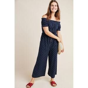 Anthropologie Findley Off-The-Shoulder Navy Blue Jumpsuit Women's Size XS
